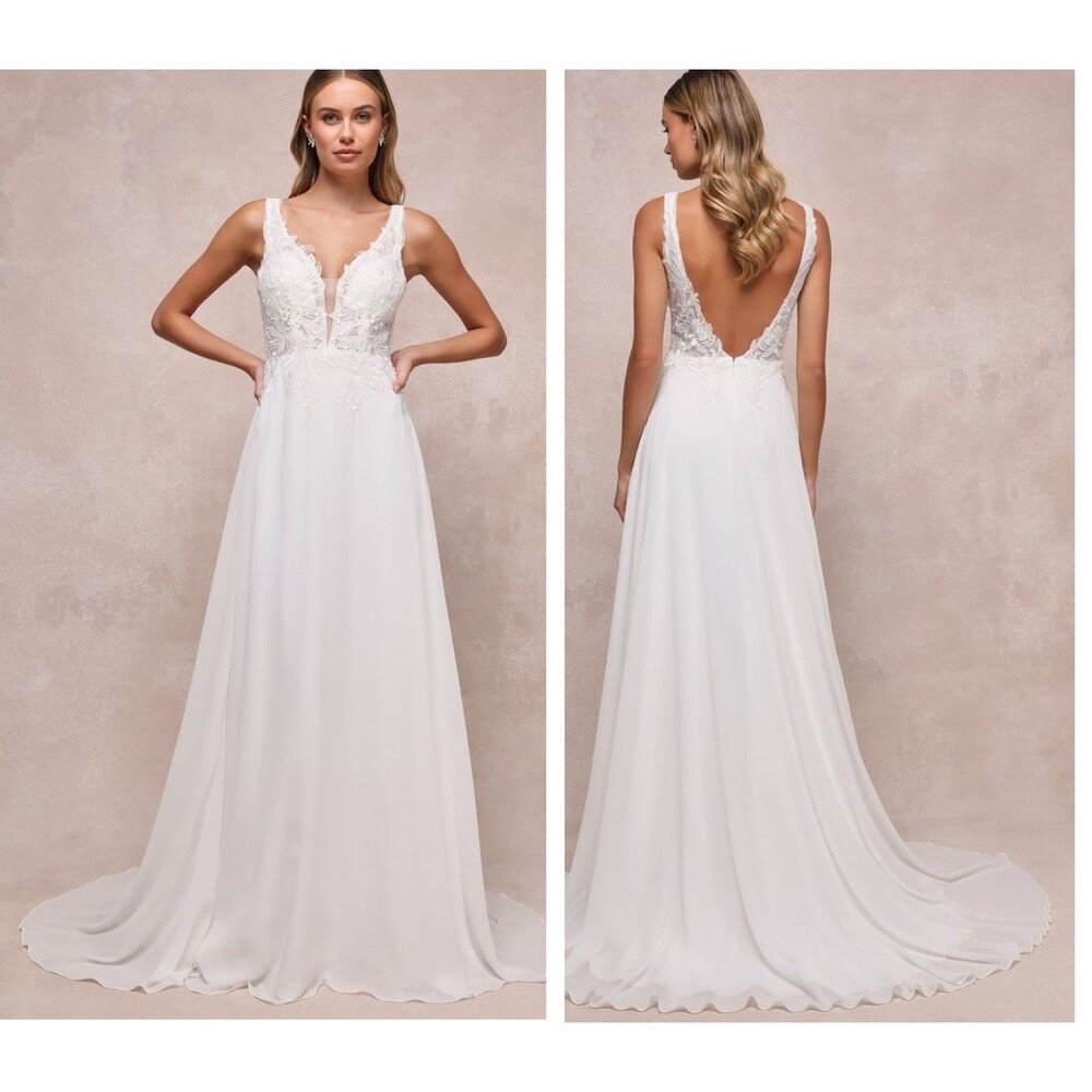 Lulu's Elegant White Lace Wedding Dress